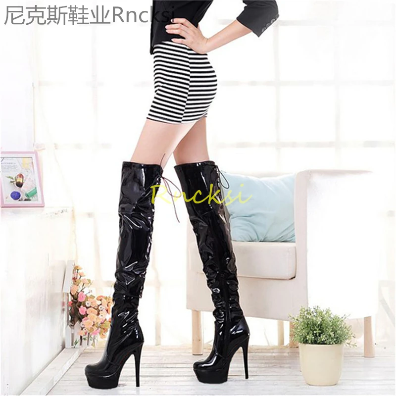 15cm Fashion Joker riding boots New online celebrity casual black strap high-heeled boots