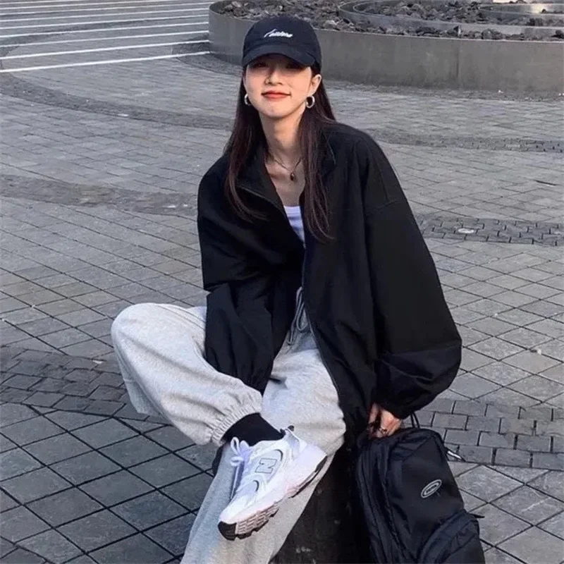 

Винтажная женская куртка в уличном стиле соленый стиль 2025 года, свободная посадка, повседневная спортивная черная куртка Ballpark Bf, модная весенне-осенняя сезонная куртка