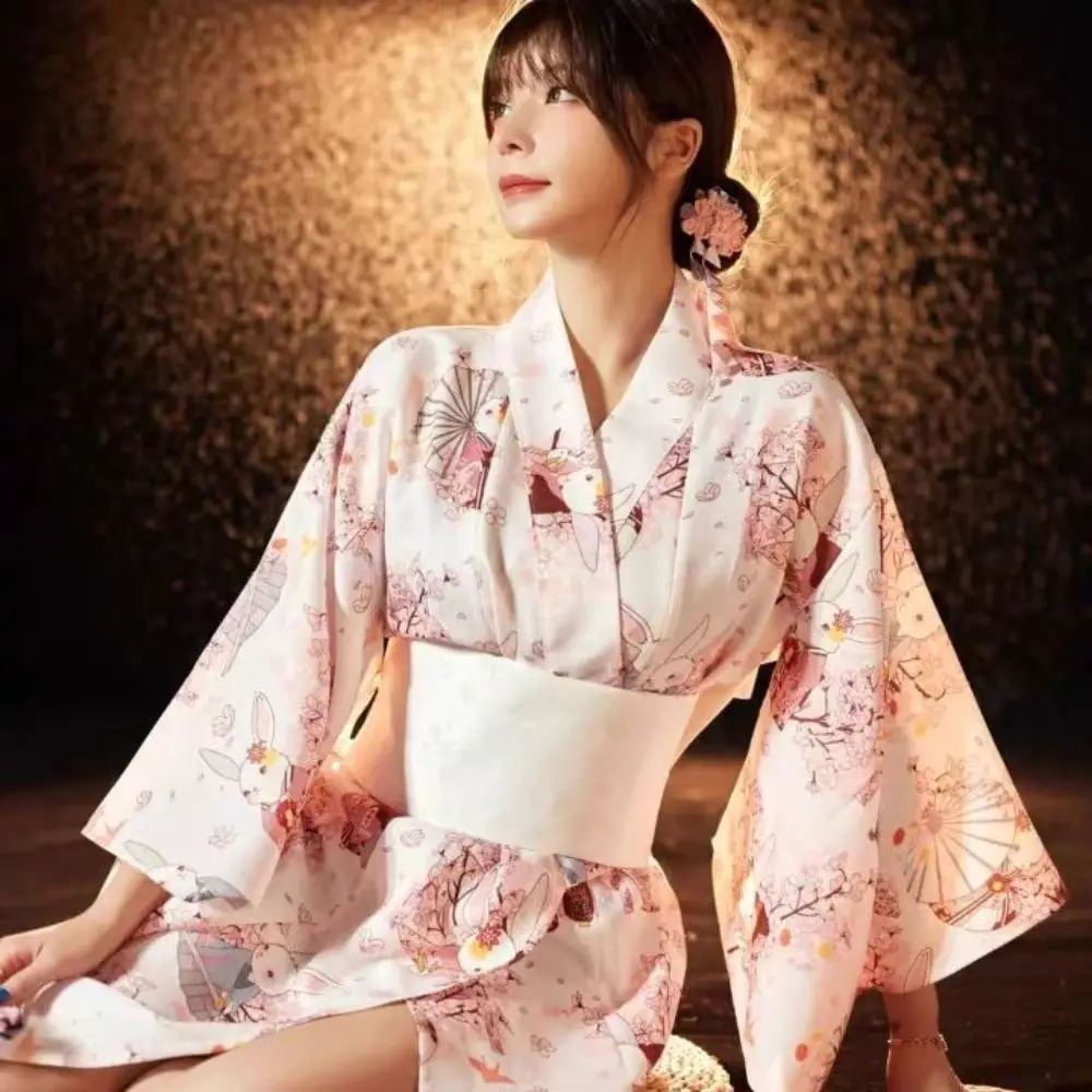

Printed Floral Traditional Japanese Kimono Japanese Style Asian Sakura Girl Kimono Dress Elegance New
