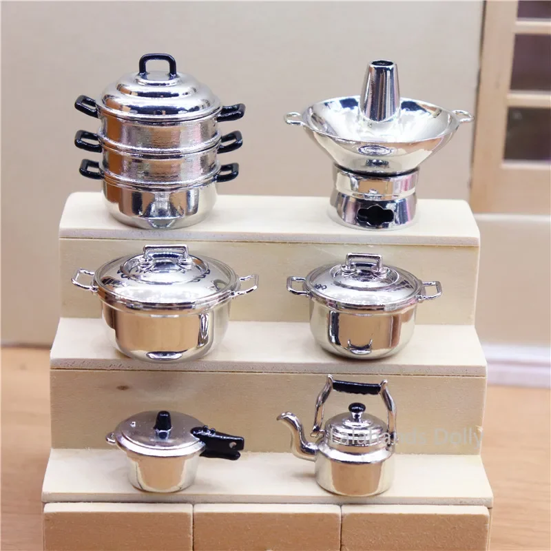 

1:12 Dollhouse Mini Kitchen Alloy Rice Soup Pot Miniature Play Model for Dollhouse Kitchen Furniture Accessories