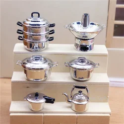 1:12 Dollhouse Mini  Kitchen Alloy Rice Soup Pot Miniature Play Model for Dollhouse Kitchen Furniture Accessories