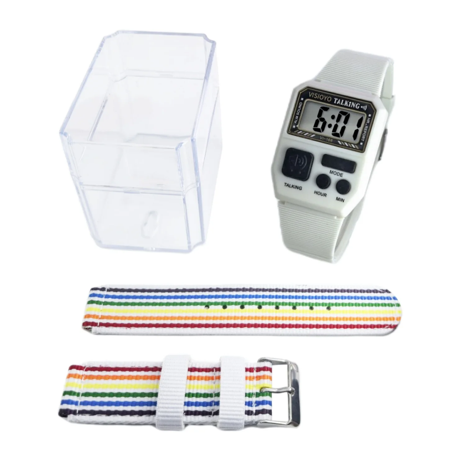 ساعة ناطقة فرنسية للمكفوفين وضعاع البصر، مع توقيت/إنذار مدفون، لكبار السن ومستخدمين منخفض الرؤية VI-168(FR))-WHT-N