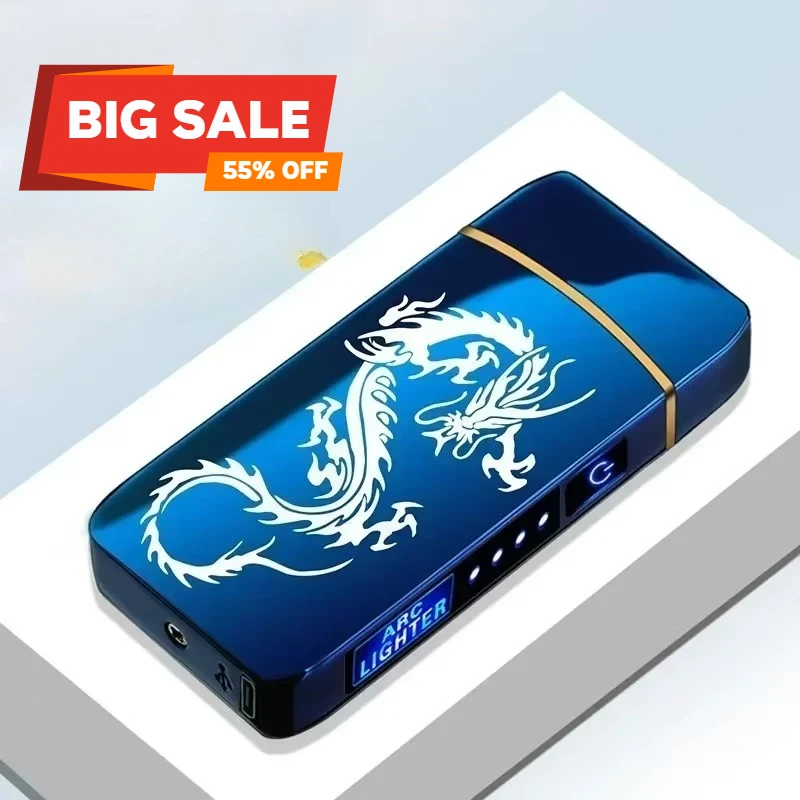 New Electric Metal Lighter, Double Arc Windproof LED Screen Touch Ignition Lighter, USB Rechargeable Portable Lighter, Men Women