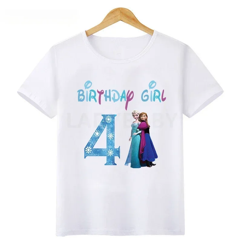 Summer Disney Princess Frozen Elsa Anna Birthday Gift Kids Clothes Cotton Girl T-shirt 1 2 3 4 5 6 7 8 9 Baby Tees Child Tshirt