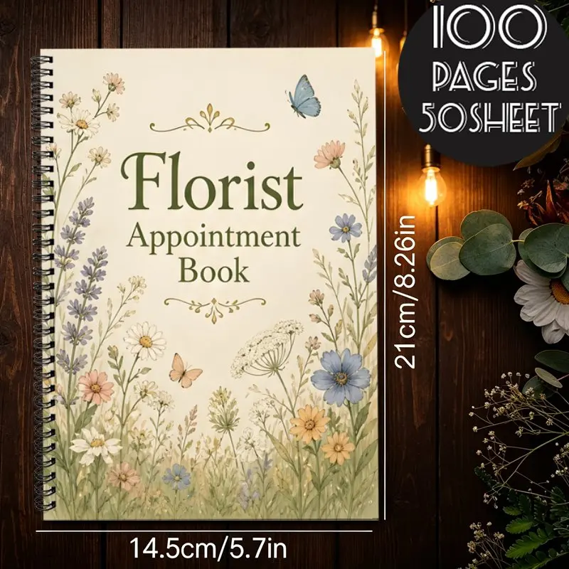 A5 Flower Shop Appointment Book Florist Customer Order Record Book,Watercolor Wildflower Butterfly Cover,For Daily Work Schedule