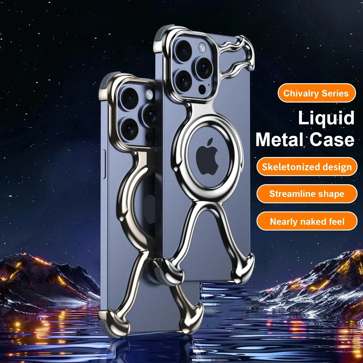 Magnetic Liquid Metal Phone Case For iPhone 13 14 15 Pro Max With AirBag Shockproof Bumper Irregular Metal Anti-fall Cover Funda