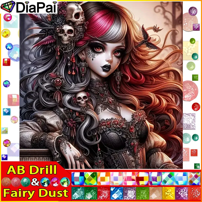 

DiaPai Fairy Dust AB 5D DIY Diamond Painting " Skeleton Girl" Full Drill Resin Diamond Embroidery Cross Stitch Home Decor