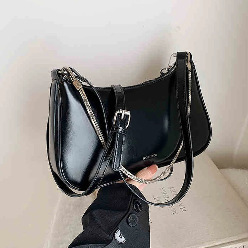 

French Light Luxury Chain Underarm Bag Texture PU Letter Single Shoulder Crossbody Bags Solid Color Versatile Party Handbag ﻿