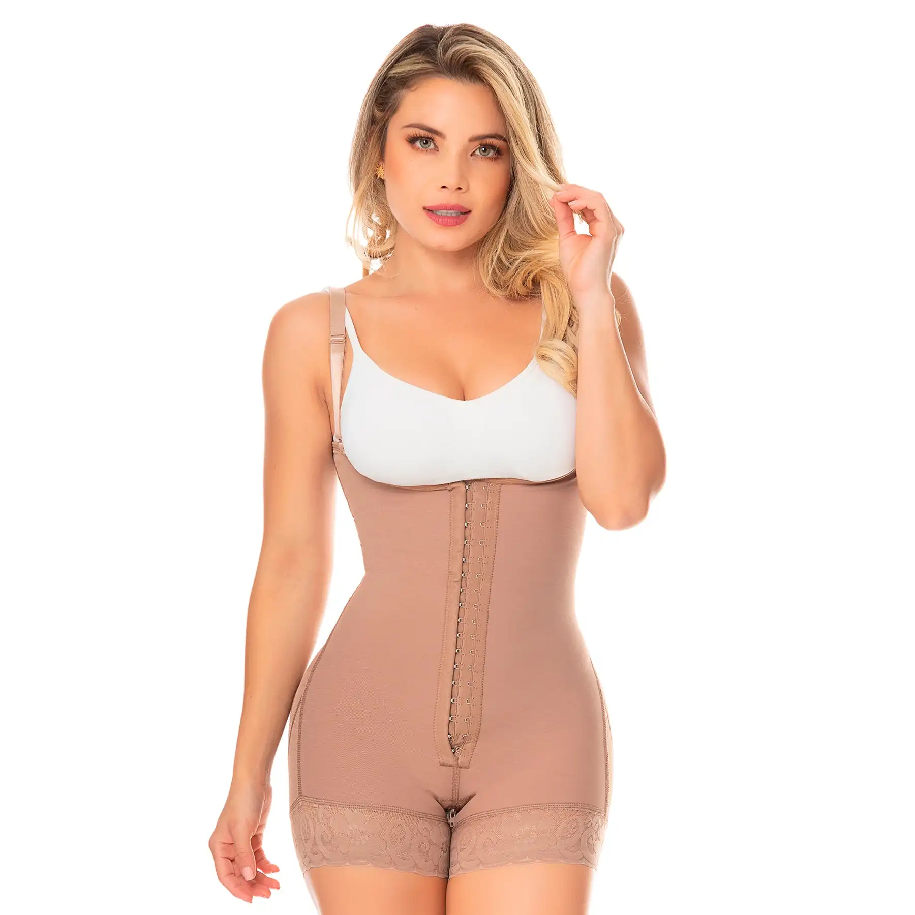 Fajas Colombianas Body Shaper Short Girdle With 2 Line Hooks Semi Covered Back  Free Breasts Butt Lifting
