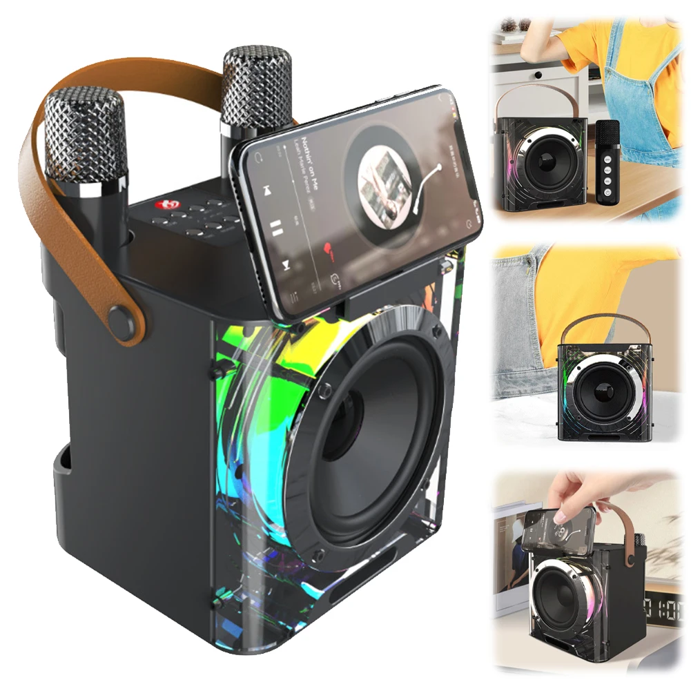 

Portable Karaoke Machine with Dual Microphones Wireless Karaoke Speaker Mini Bluetooth Speaker Music Player for Home Outdoor