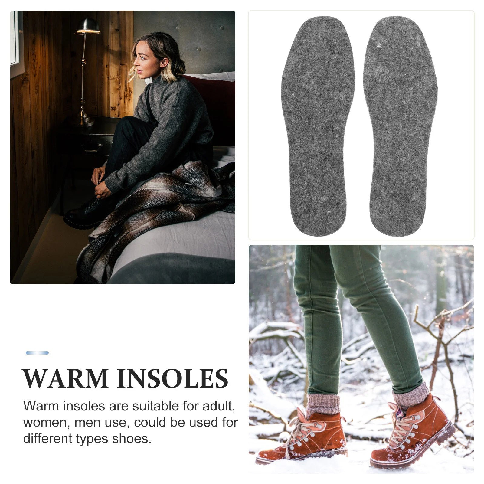 1 Uds. 1 par de plantillas de fieltro de lana suave insertos de zapatos de invierno cortables para hombres y mujeres plantillas térmicas insertos de botas absorbentes de sudor