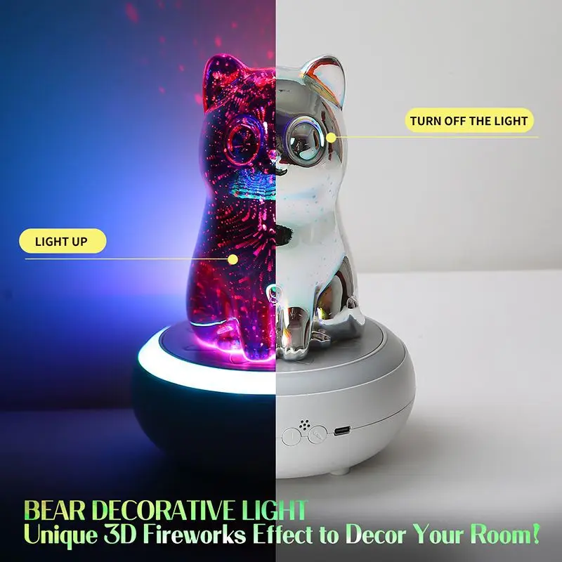 Modern Cat Design Night Light Bluetooth Speaker System 3D Rotation Feature Colorful Atmosphere Lamp for Room Decor LED Gift