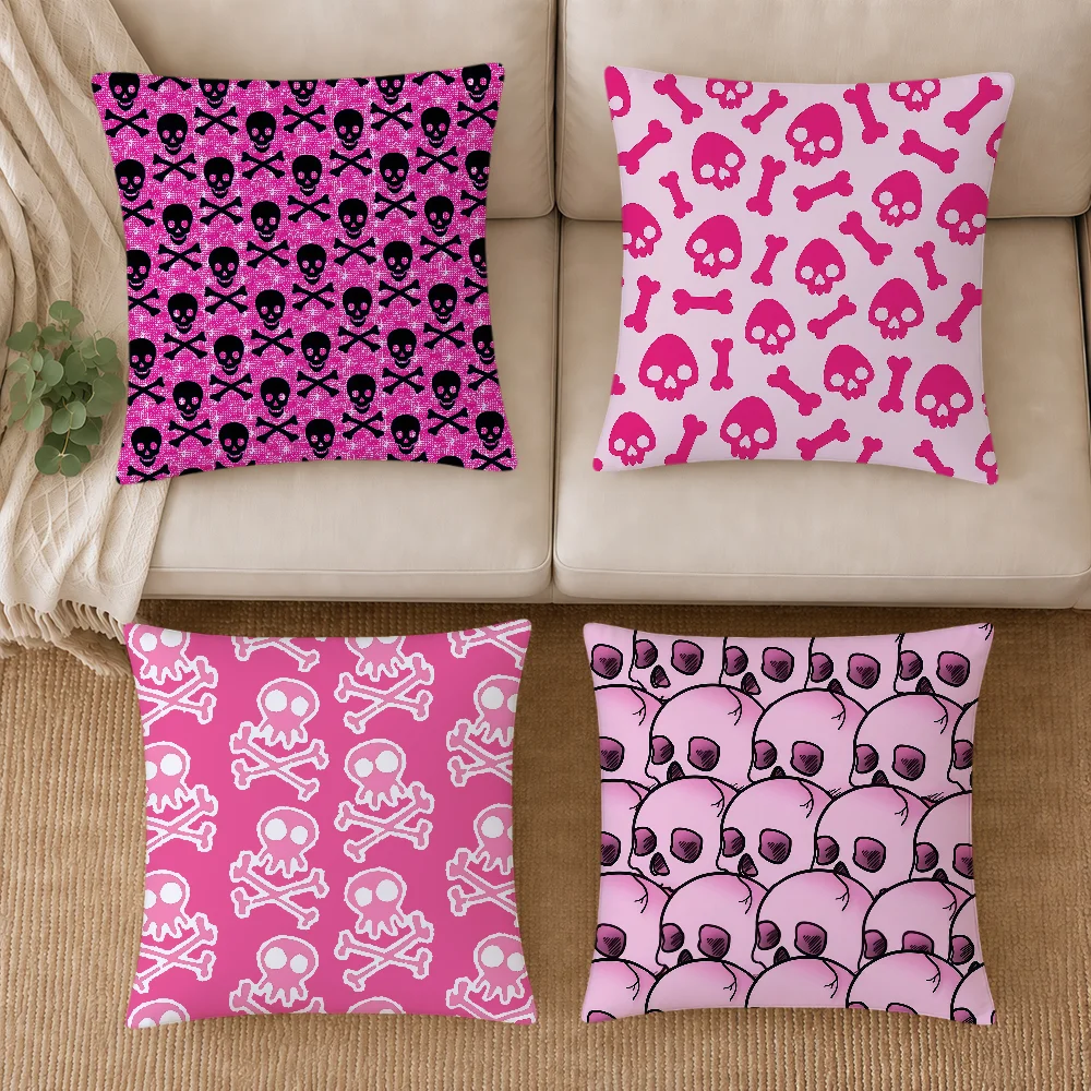 Pink White Skull Cross Bone Halloween Cushion Cover Soft Pillowcase Double Sided Sofa Home Living Room Decor Bed Hogar Gift