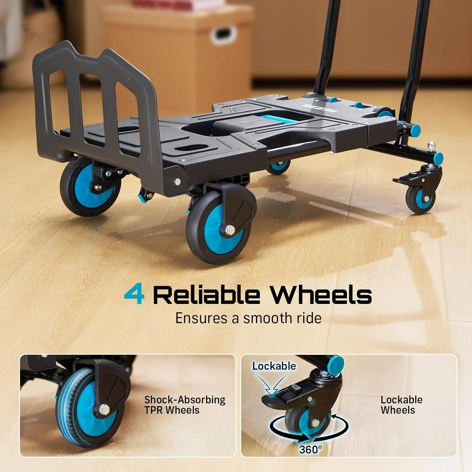 Seesii شاحنة يدوية قابلة للطي دوللي سعة 150 كجم عجلات TPR عربة شديدة التحمل 3 تروس قابلة للسحب لتسليم التسوق