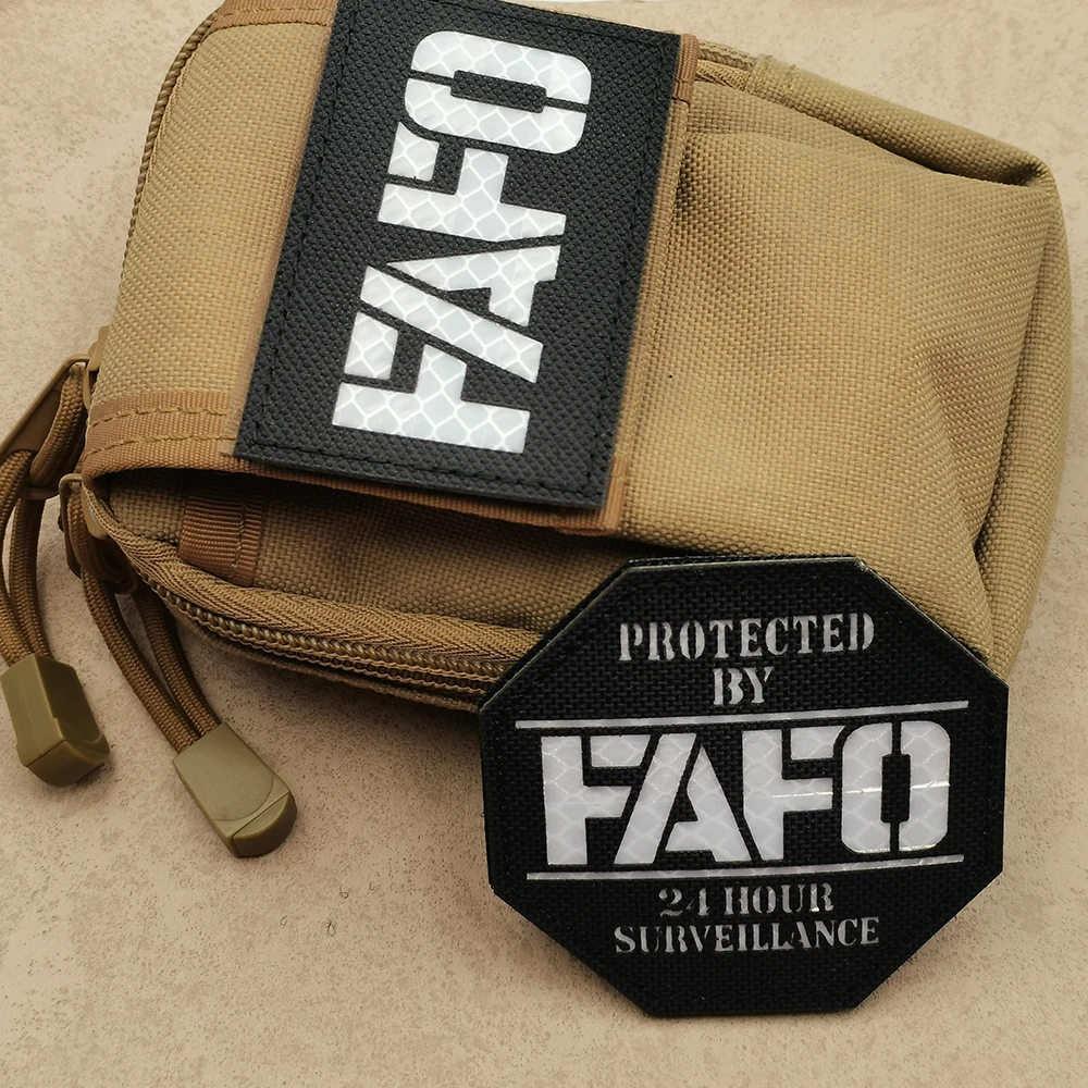 24 Hours SURVEILLANCE FAFO Laser Reflective White Black Fabric FAFO Letter Patch For Clothing Bag Label Applique Miltary Style