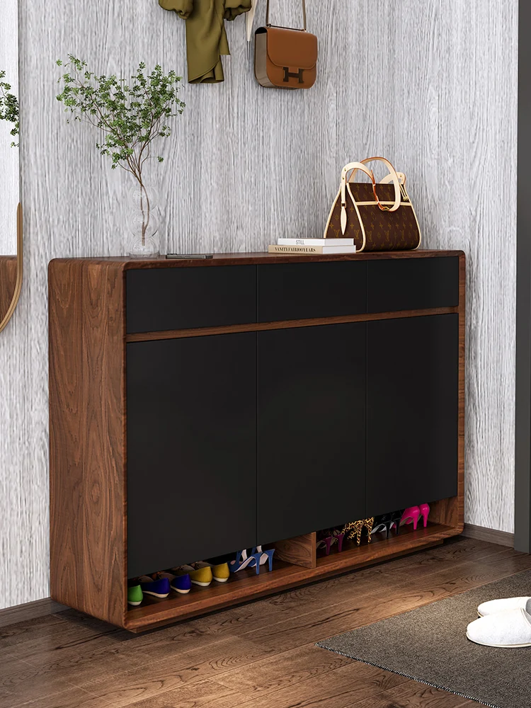 2Modern minimalist shoe cabinets black solid wood small-sized luxury large-capacity lockers storage lockers