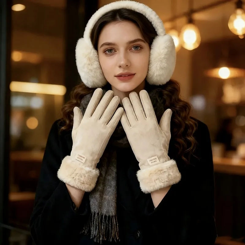 جديد 2 قطعة قفازات الشتاء الدافئة للنساء ومجموعة يفشل الأذن ، قابلة للطي المحمولة قابل للتعديل مطاطا تناسب الأذن يفشل ، شاشة تعمل باللمس المضادة للانزلاق