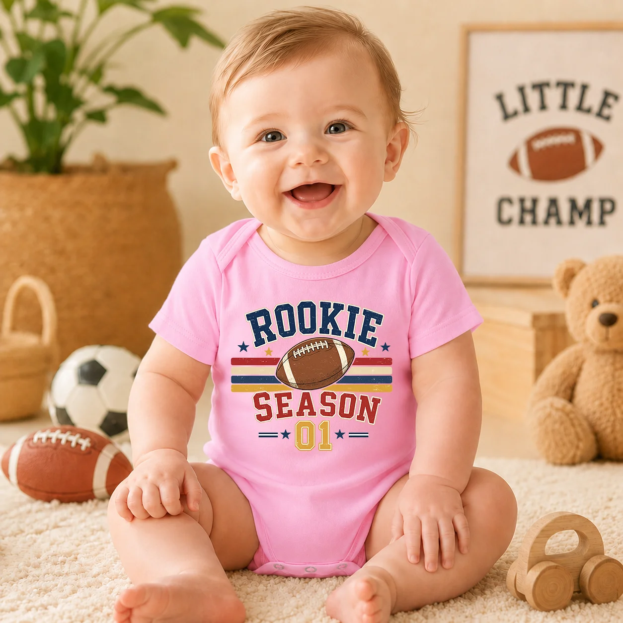 Short Sleeve Baby Bodysuit Rookie Season 01 Football Print Newborn Romper Cotton Infant Onesie Summer Sports Baby Girl Boy Jumps