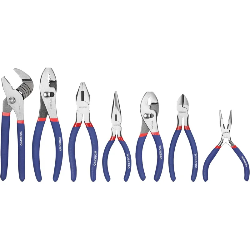 

7-piece WORKPRO Pliers Set with Groove Joint, Long Nose, Slip Joint, Linesman, and Diagonal Pliers for DIY & Home Use