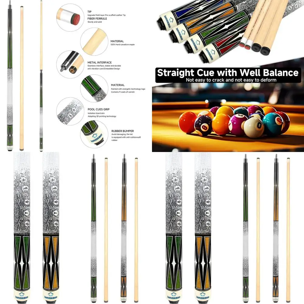 

58 Billiard Cue with 3D Grip, Proportional Low Deflection Wood, 1m Tip