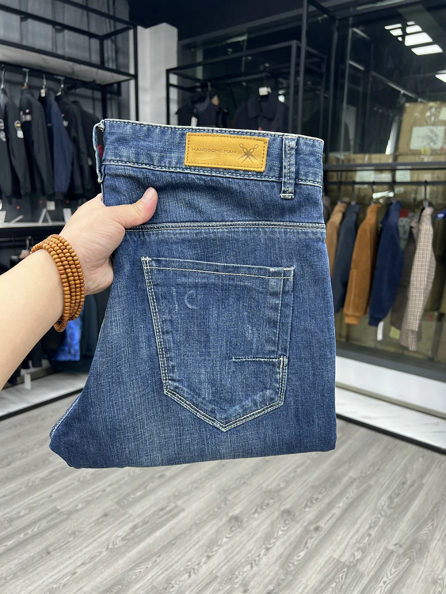 

Spring Summer New Sle Casual Waed Slim Fit Men's Jeans mid Waist Zipper Cotton Polyester Blend Straight Leg Jeans