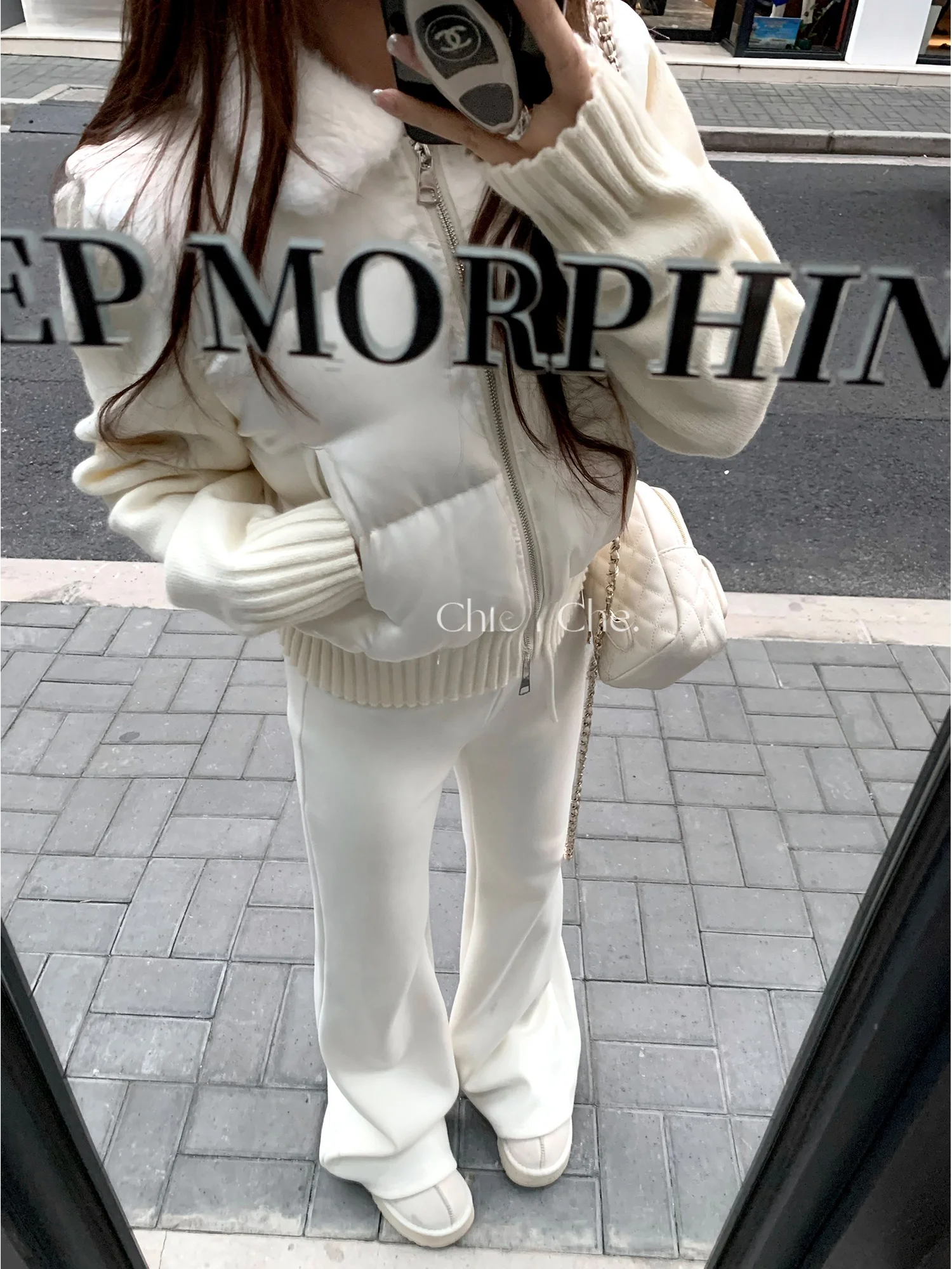 

Женские зимние повседневные брюки Chien Milk Skin Thiened с эластичным поясом, микро-клеш, из смесового полиэстера, теплые, для поездок на работу