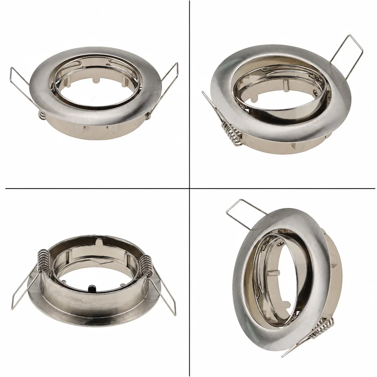 JOYINLED 10 Pack Brushed Nickel Recessed Downlight Frame GU10 Spotlight Holder 30 Degree Tilt 80mm Outer 70mm Cutout Round Trim