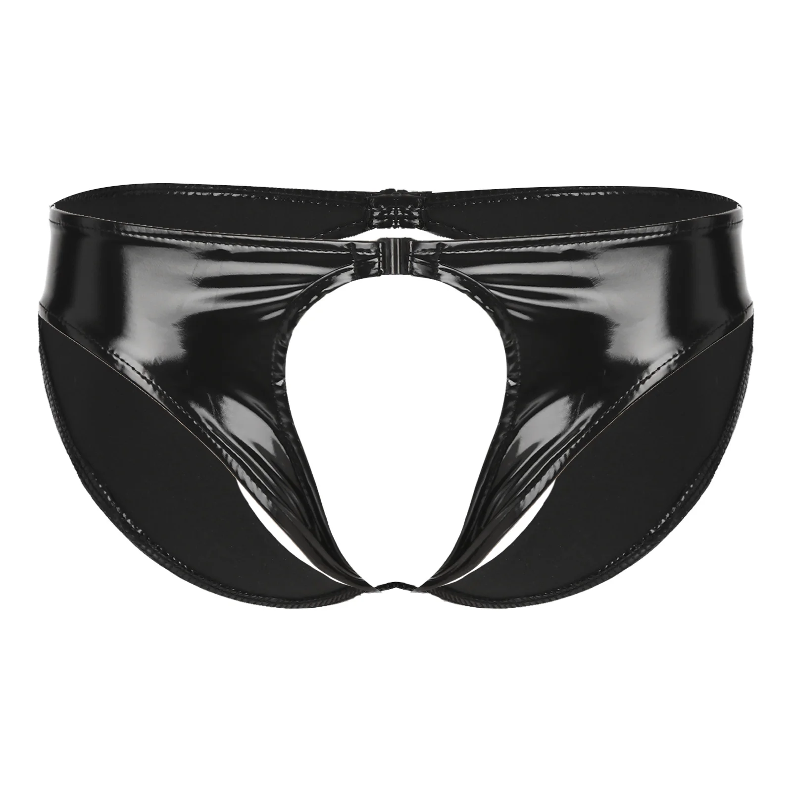 

Mens Sexy Briefs Exotic Panties Underwear Wet Look Patent Leather Crotchless Thongs Low Waist Open Butt Briefs Cutout Underpants