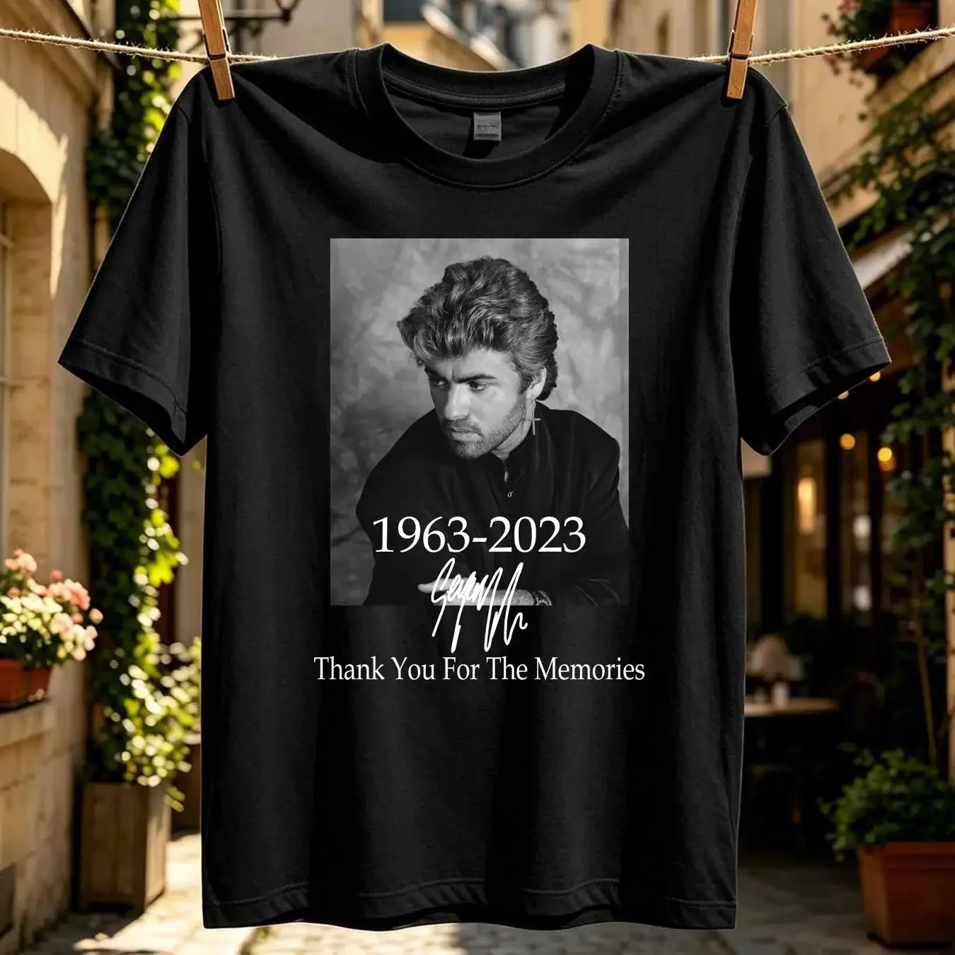 washed T Shirt George Michael Thank You 1963 2023 For 1G04 vintage Washed graphic Slightly fashion Top For Everyday Wear