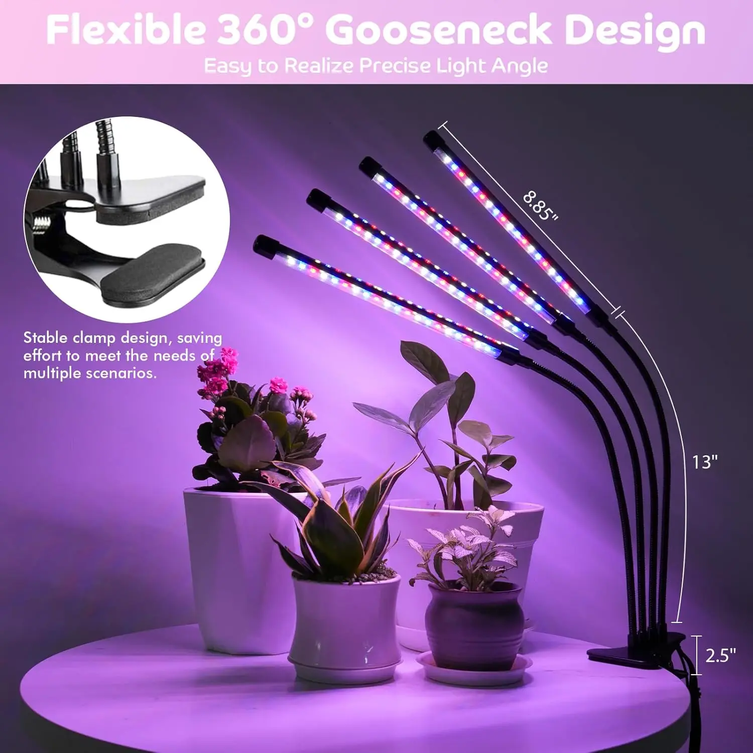 พืชในร่ม Growth Light Spectrum เต็ม 80LED โรงงานสําหรับในร่ม Growth 3/9/12 H จับเวลา 3 โหมดสีและ 9 ระดับความสว่าง