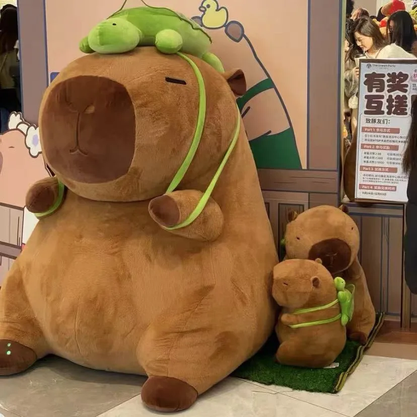 15-30cm Turtle Backpack Capibara Plushies Kawaii Strawberry Hat Capybara Plush Toys Simulation Stuffed Animals Kids BirthdayGift