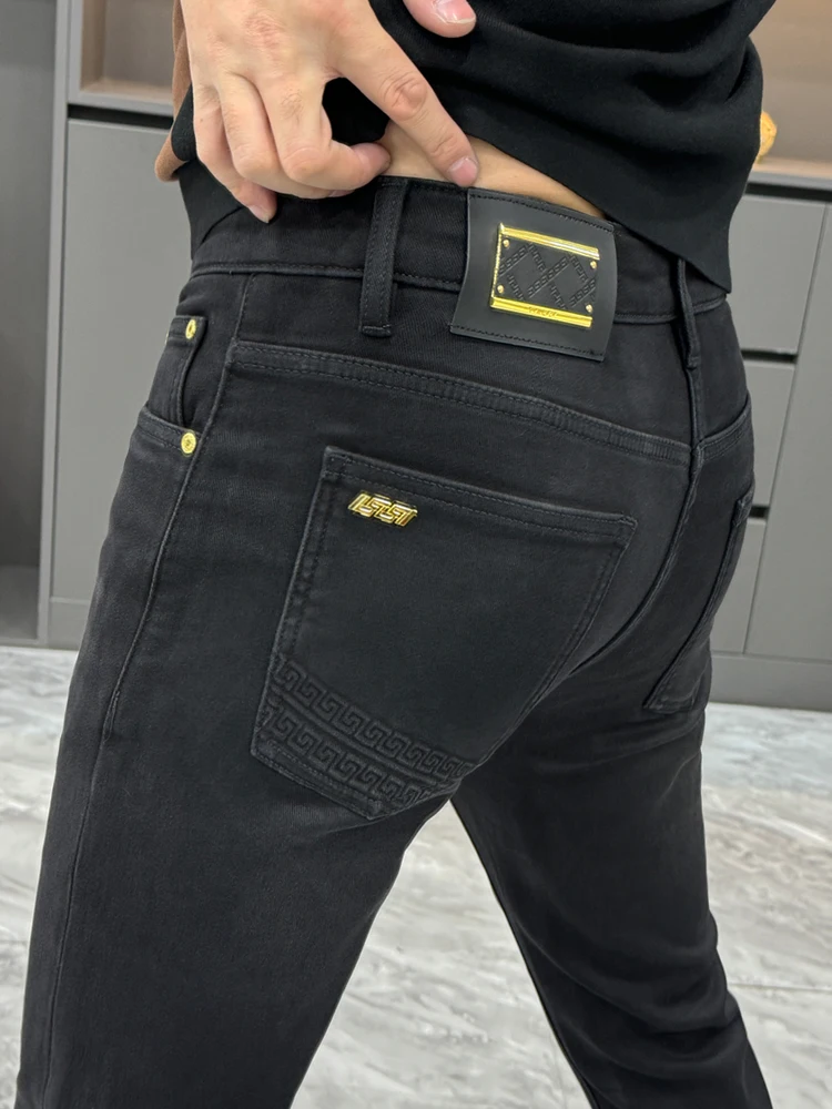 

Casual Men's Slim Fit Jeans Fashionable Straight Leg High Quality Wear Resistant Urban Style mid Waist Zipper Closure Spring