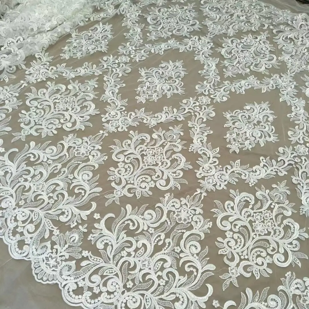 2023 Spring and summer beautiful off-white wedding dress fabric lace with sequin width 130cm sold by size