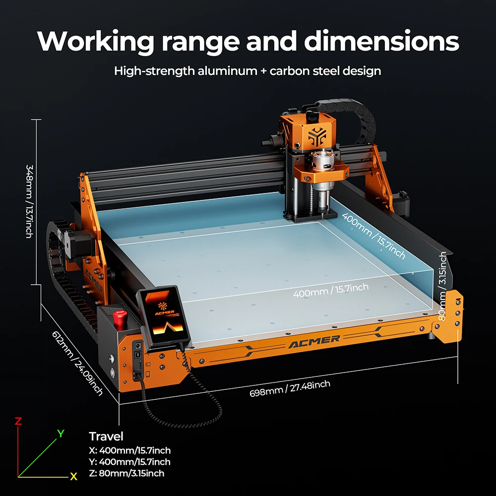 ACMER ASCARVA 4S Macchina del router di CNC con mandrino da 70 W per intaglio 0,01 mm Macchina da taglio Fresatura a 3 assi per legno Plastica Acrilico