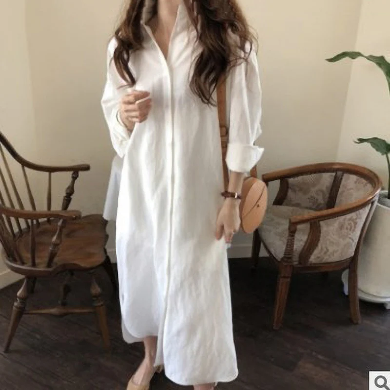 TFETTERS 2025 Abiti casual da donna Camicia Primavera Autunno Vestibilità ampia Abito a maniche lunghe Femme Maxi abito da donna