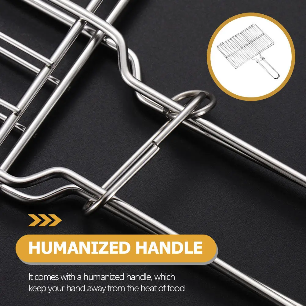Thickened Fish Grill Rack Stainless Steel Non Stick Bbq Grill Basket Anti Scald Handle Vegetable Meat Grilling Equipment