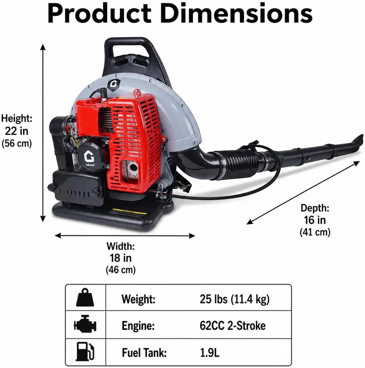 62CC Gas Backpack Leaf Blower, 880CFM 320MPH for Yard Care | Variable Speed Control, Cruise Control, Padded Harness and Ergonomi