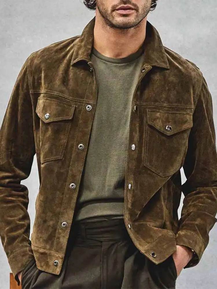 

Men Vintage Lapel Buttoned Slim Jackets Long Sleeve Outwear 2026 Male Fashion Simple Solid Corduroy Coats Streetwear