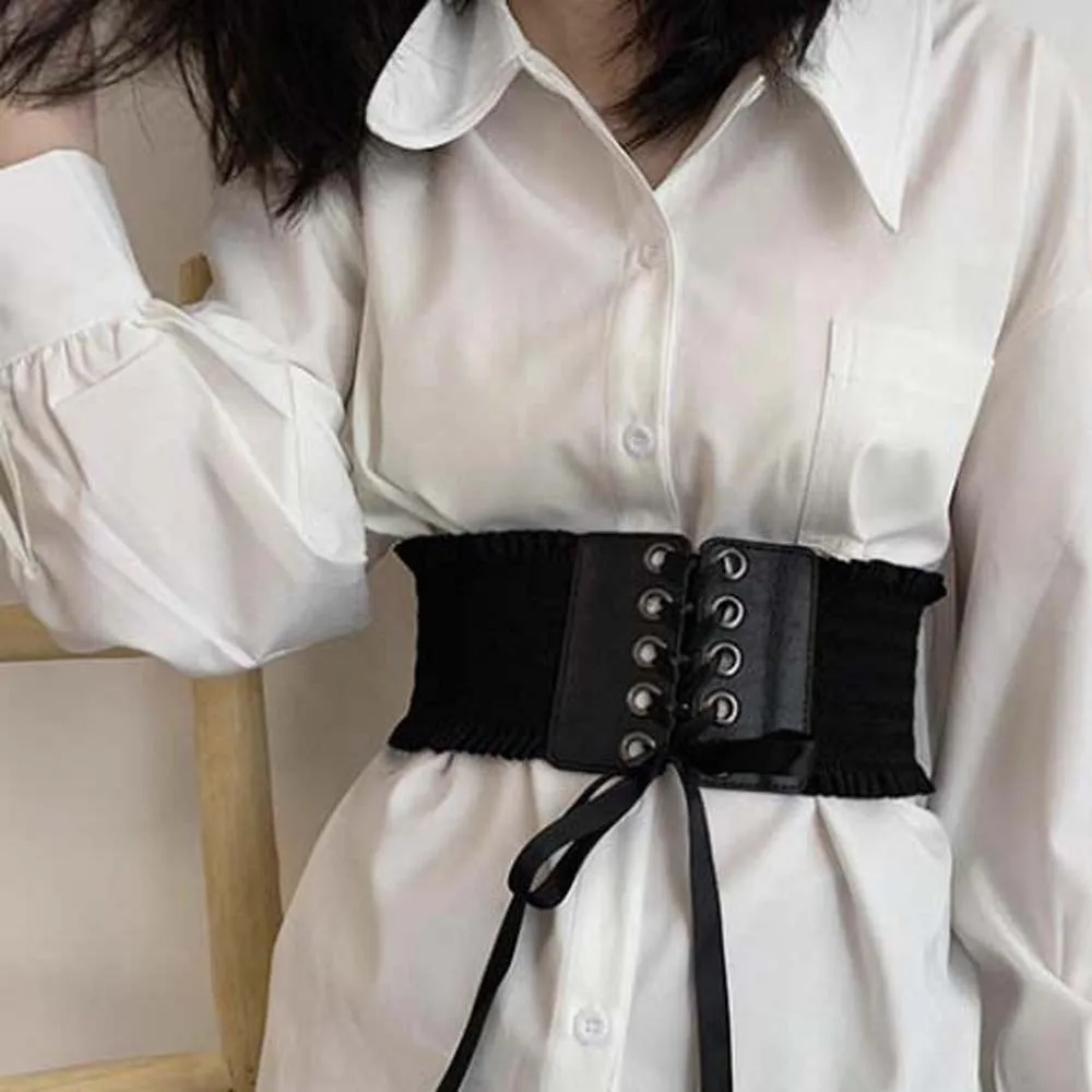 Fashion Adjustable Elastic Pleated Cummerbunds Polyester Strap Rope Wide Corset Waistband PU Soft Elastic High Wide Belt Gift