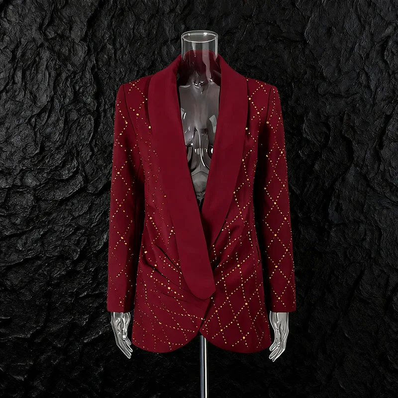 

Faionable ort Suit Dr Polka Dot Ele V-Ne Par Dr Polyester Fiber Long Sve Commute Sle Busin Lady