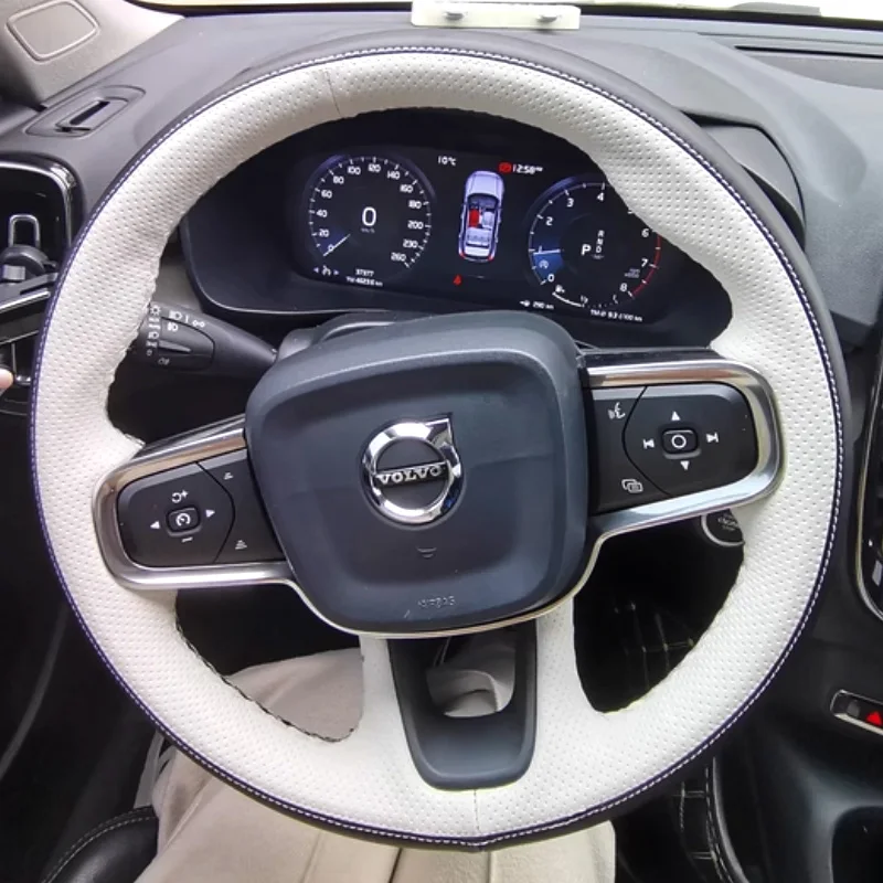 

Hand Stitched Steering Wheel Cover for For Volvo XC40 2018-2024 Red Suede&non-slip Interior Leather Accessory