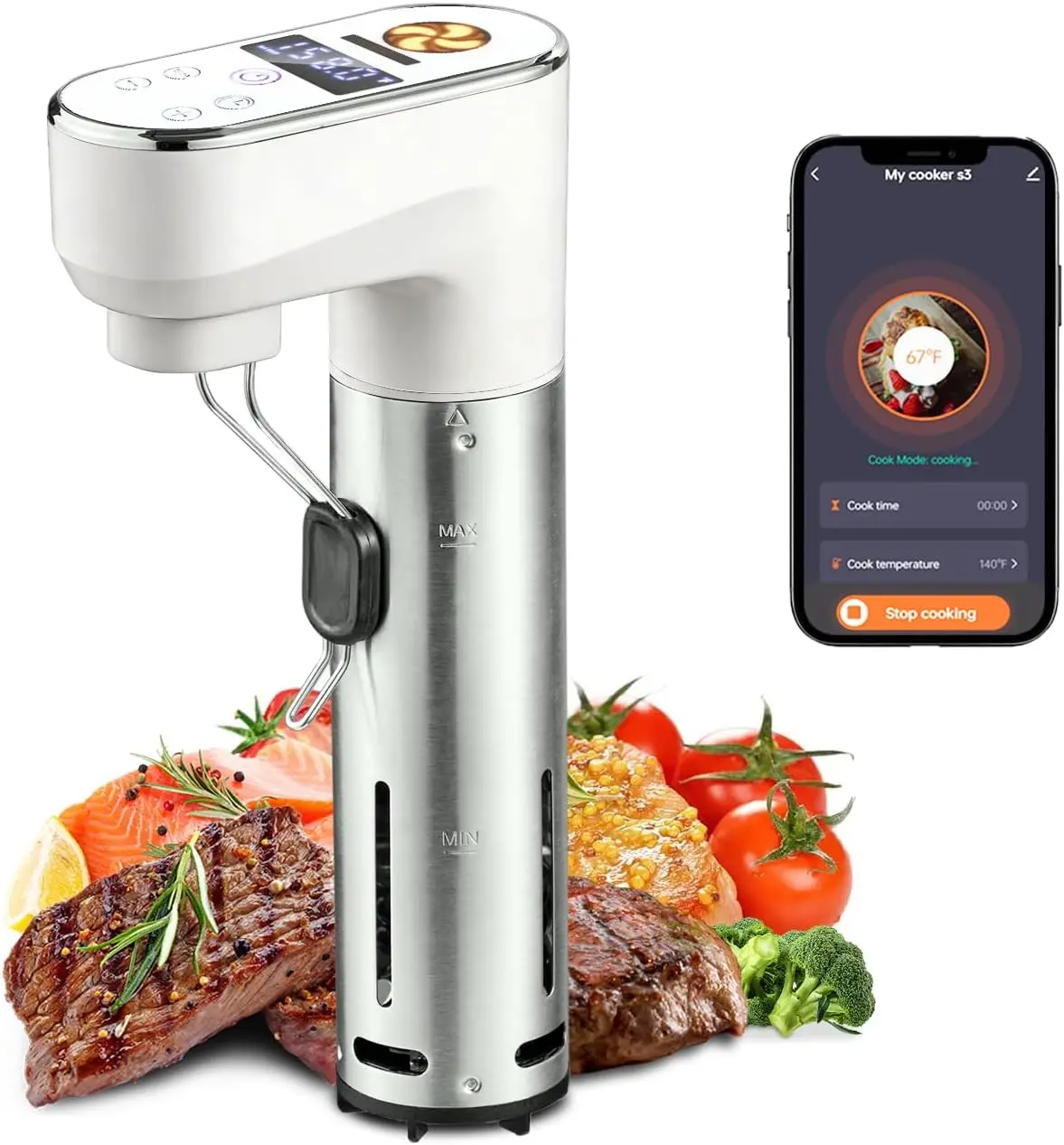 1300W WiFi Smart Sous Vide Cooker, Immersion Circulator, Precise Temp & Water Control, IPX7 Waterproof, Ultra Quiet Fast Heat, App Timer Recipes
