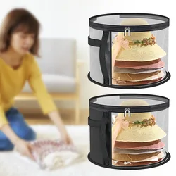 1 transparent fashionable hat storage box, stackable round edged hat container, portable clothing storage box with zipper handle