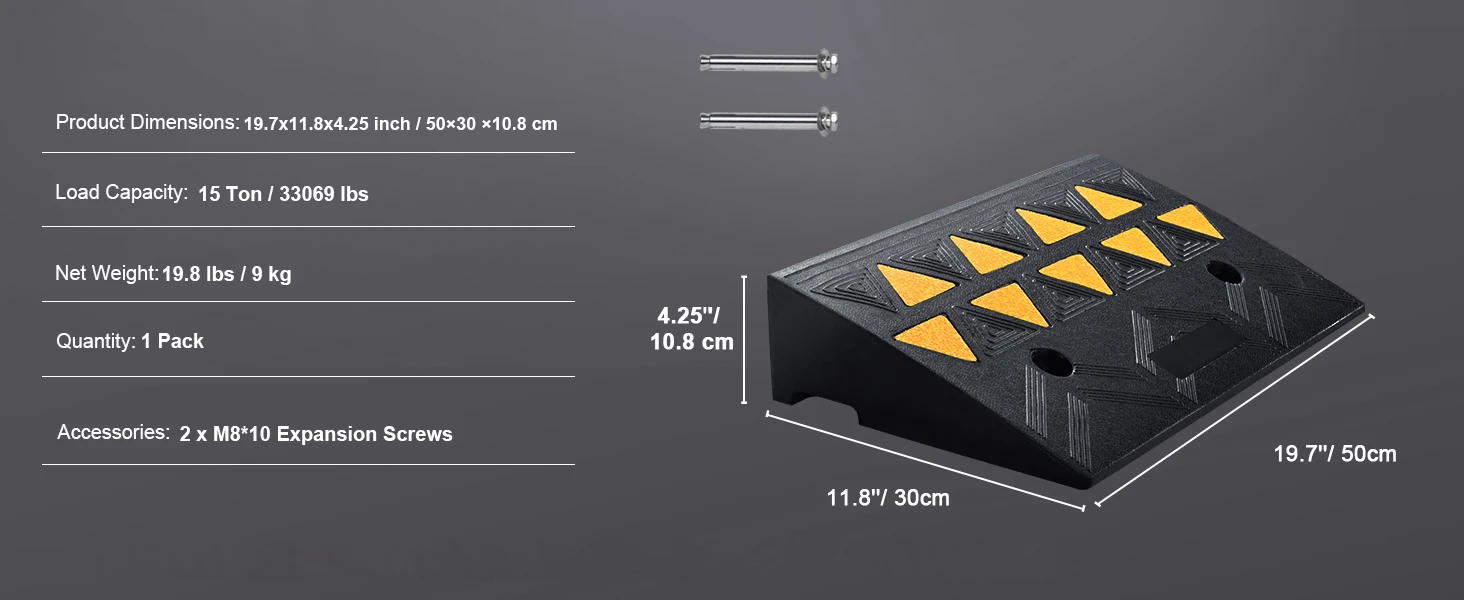 SucceBuy 1/2 Pack Rubber Curb Ramp Threshold Driveway Ramps with Stable Grid Structure for Car Wheelchairs Motorcycles Bikes