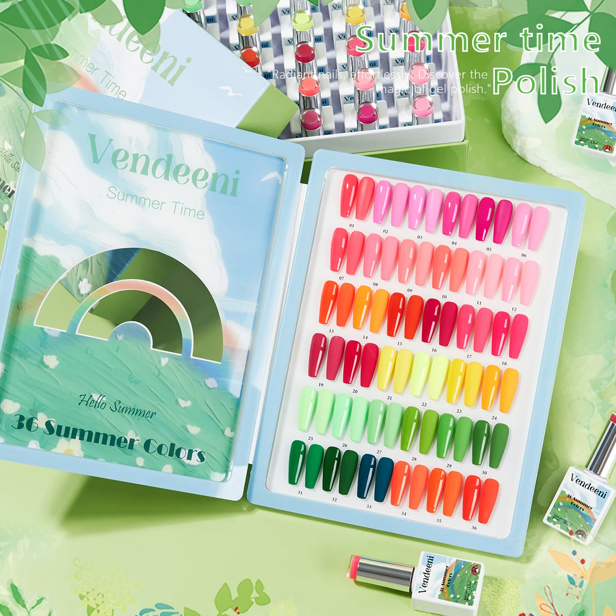 

Vendeeni High Pigment Vegan Summer Gel Polish Set Box OEM Private Label Free TPO HEMA 36color Neon Gel Nail Polish Collection