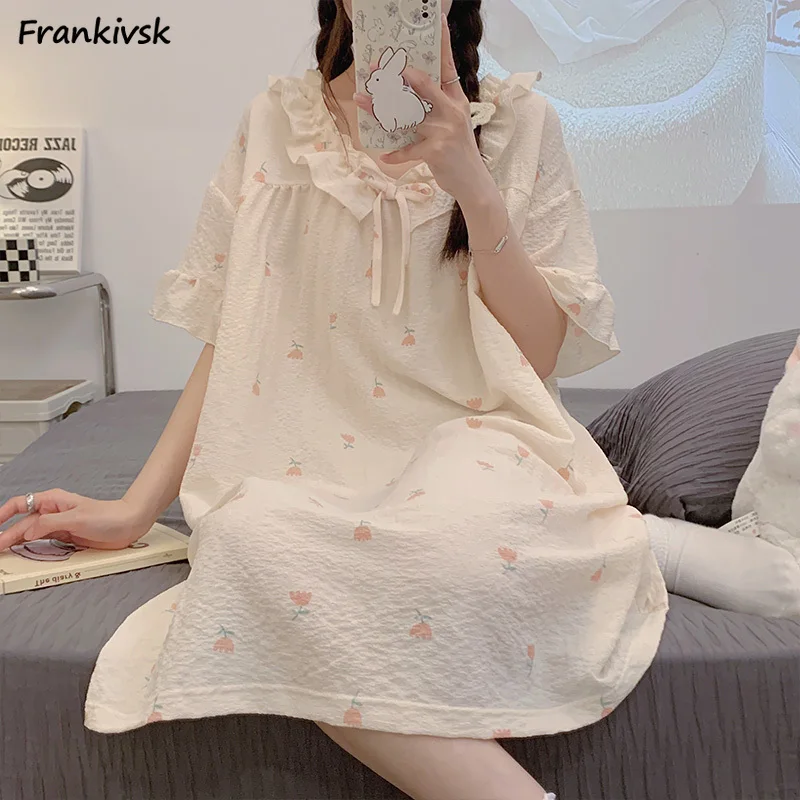 Sweet Nightgowns Women Japanese Style Lolita Summer Half Sleeve Loungewear Baggy Aesthetic Advanced Stylish Youthful Vitality