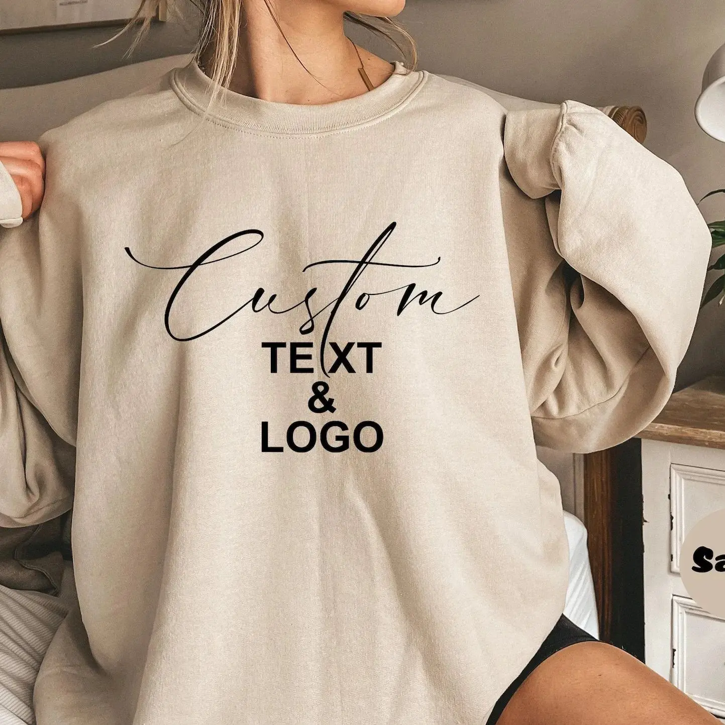 Custom Text Logo Sweatshirt Unisex Add Your Own Text Design Personalized Company Name Outfit Gift Couple Family Matching Tees