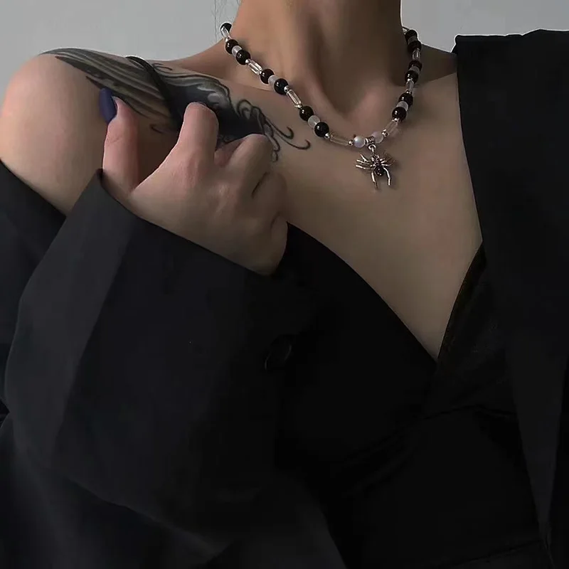 Kpop القوطية الشرير العنكبوت قلادة القلائد للرجال النساء Vintage مطرز المختنق قلادة Collares Y2K الهيب هوب مجوهرات اكسسوارات