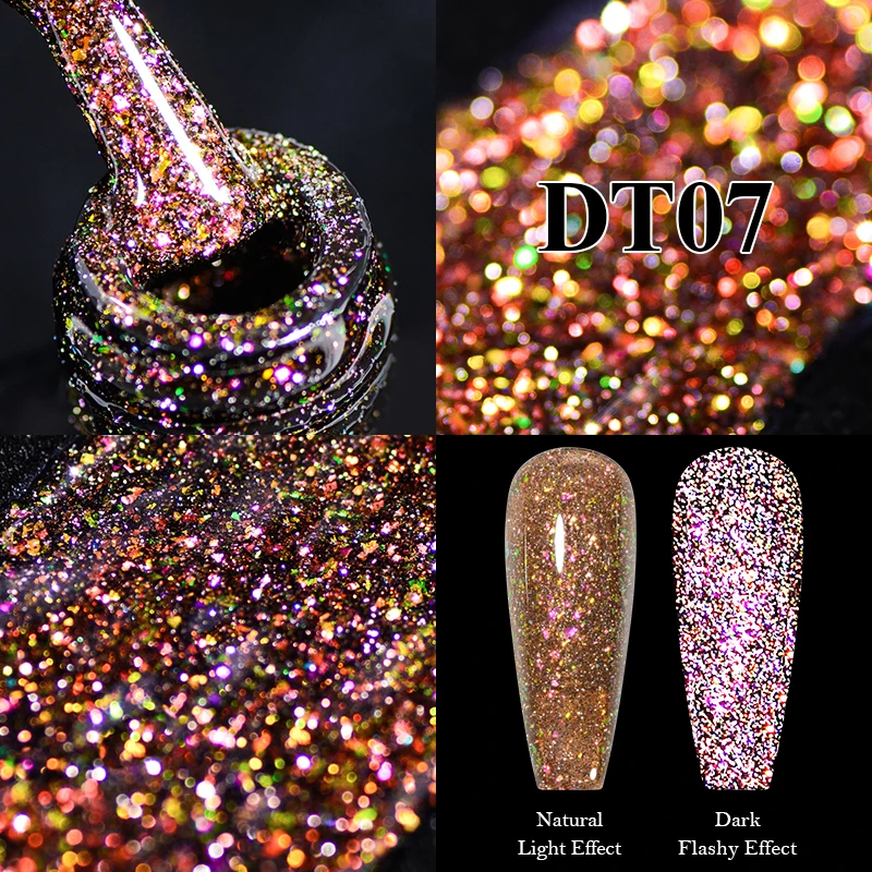 MEET ACROSS 7ml Green Reflective Glitter Gel Nail Polish Ultra-sparkly Semi-permanent Nail Polish Christmas nails accessories