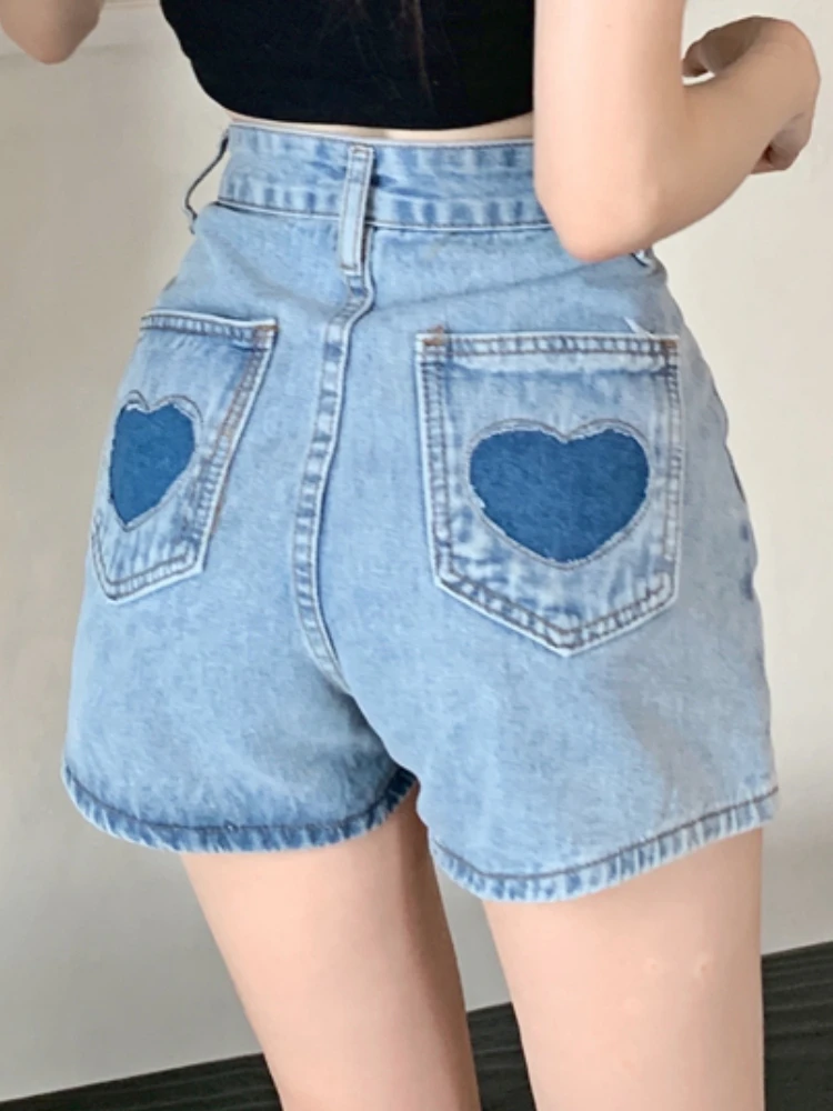 

Summer Blue Korean Designer Shorts Women Pockets Casual Vintage Denim Pants Female High Waist Elegant Fashion Pants 2023 New